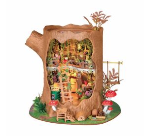 RoboTime 3D drevená skladačka Miniatúra domčeka Lesná chalúpka z pňa